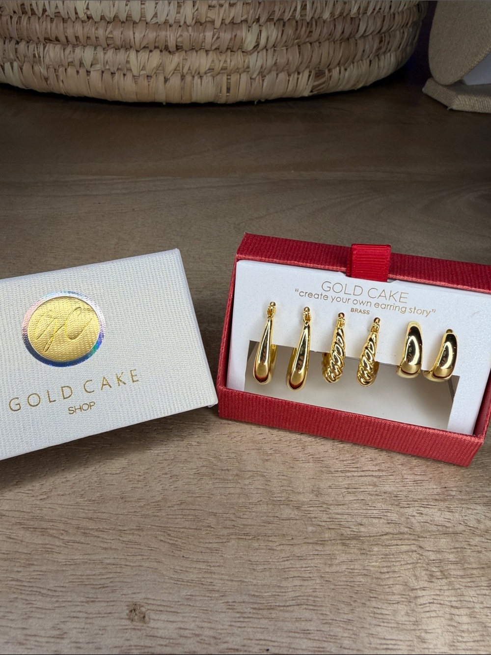 Gold Cake 3 Pairs of Gold Tone Earring Huggies
